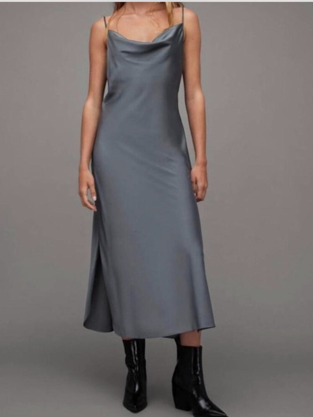 Anthropologie Elyse Slip Dress in Carbon w/Side Slits sz M
